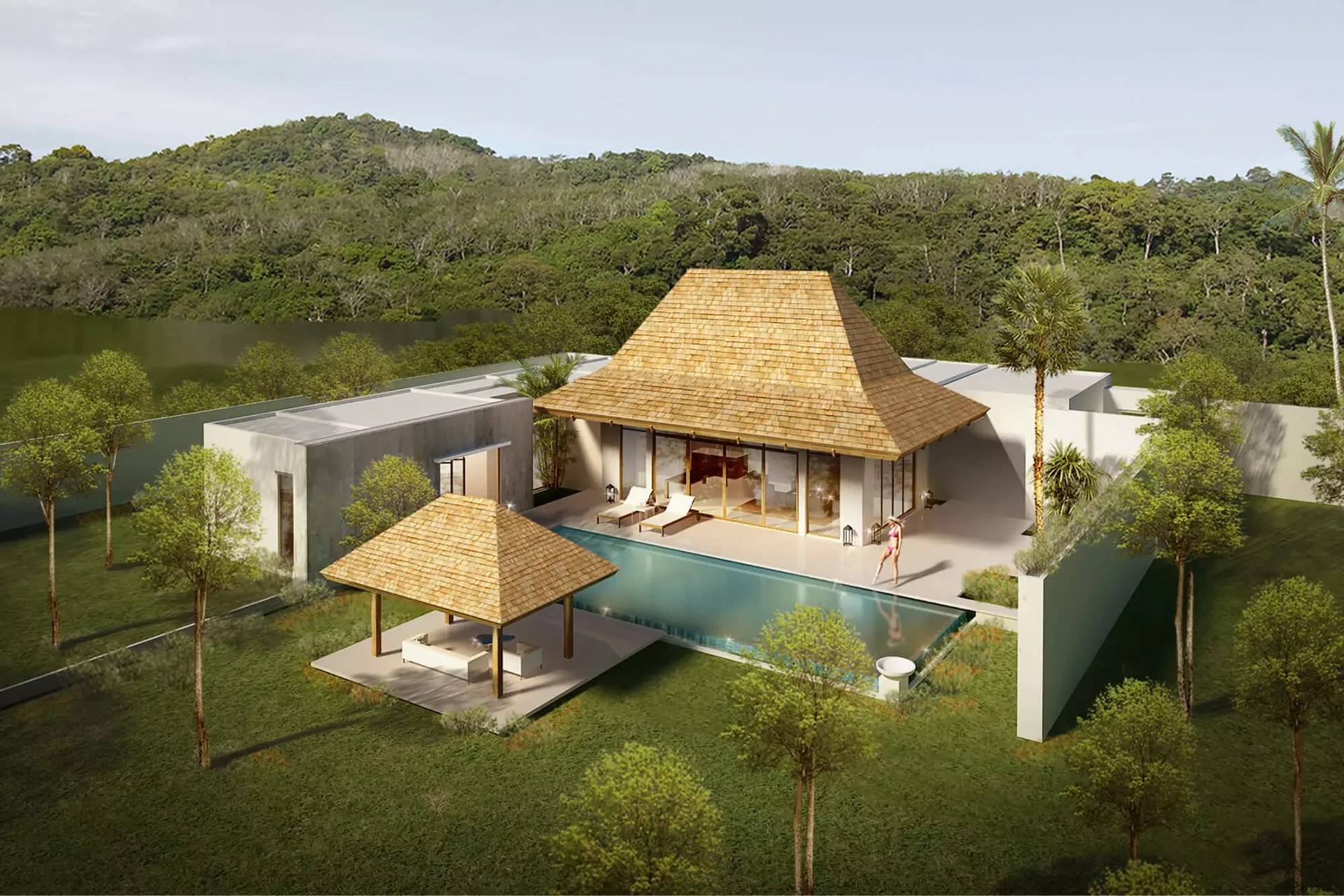 Anchan Indigo — aerial view of a villa with private pool